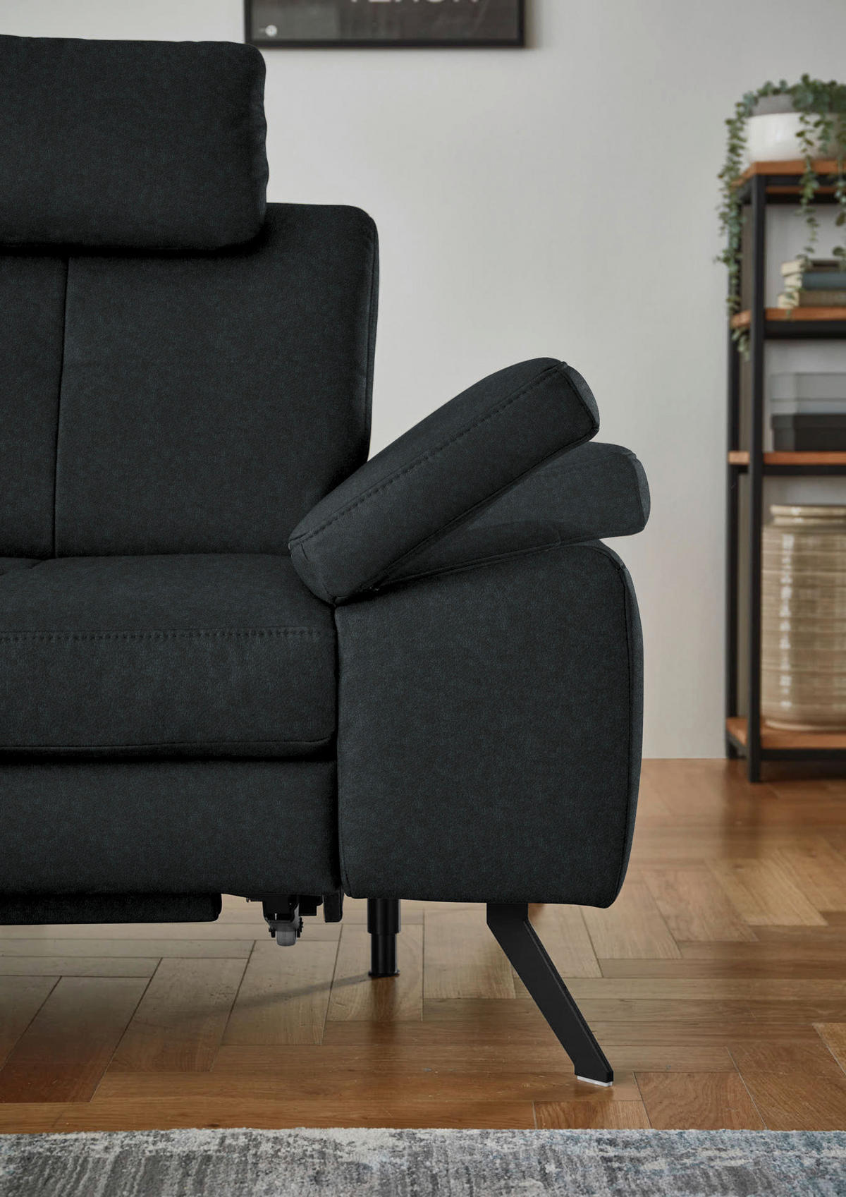 ECKSOFA in Lederlook, Mikrofaser Anthrazit  - Anthrazit/Schwarz, Design, Textil/Metall (194/261cm) - Beldomo System