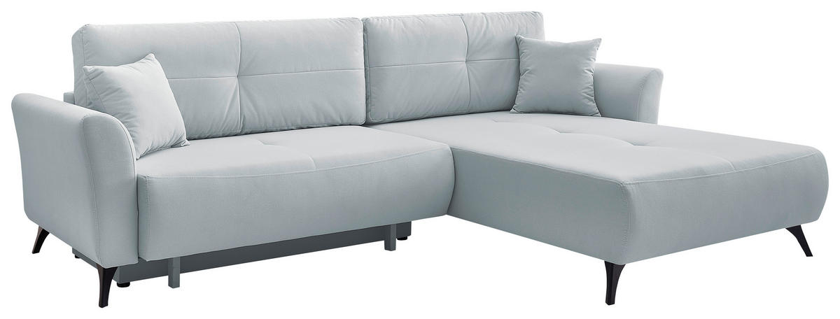 ECKSOFA GEMMA Hellblau Flachgewebe Zierkissen, Rückenkissen, Bettkasten, Schlaffunktion, Rücken echt, Stauraum  - Schwarz/Hellblau, Design, Textil/Metall (270/183cm) - P & B
