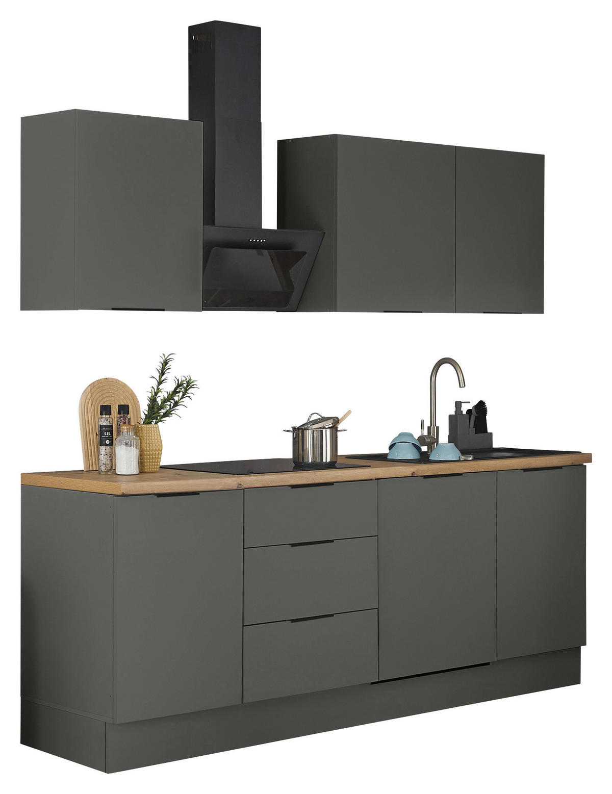 KÜCHENLEERBLOCK   in Graphitfarben  - Schwarz/Graphitfarben, Basics, Holzwerkstoff/Metall (220/211/60cm) - Xora