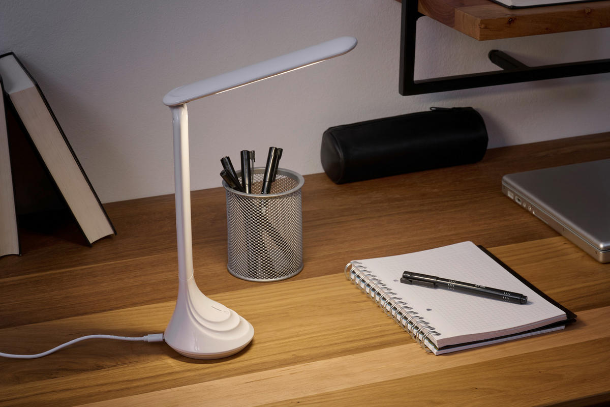 LED ÍRÓASZTALI LÁMPA - fehér, Basics, műanyag (25cm) - Boxxx