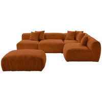 ECKSOFA inkl. Hocker in Flachgewebe, Teddystoff Rostfarben  - Rostfarben, Trend, Textil (300/215cm) - Livetastic