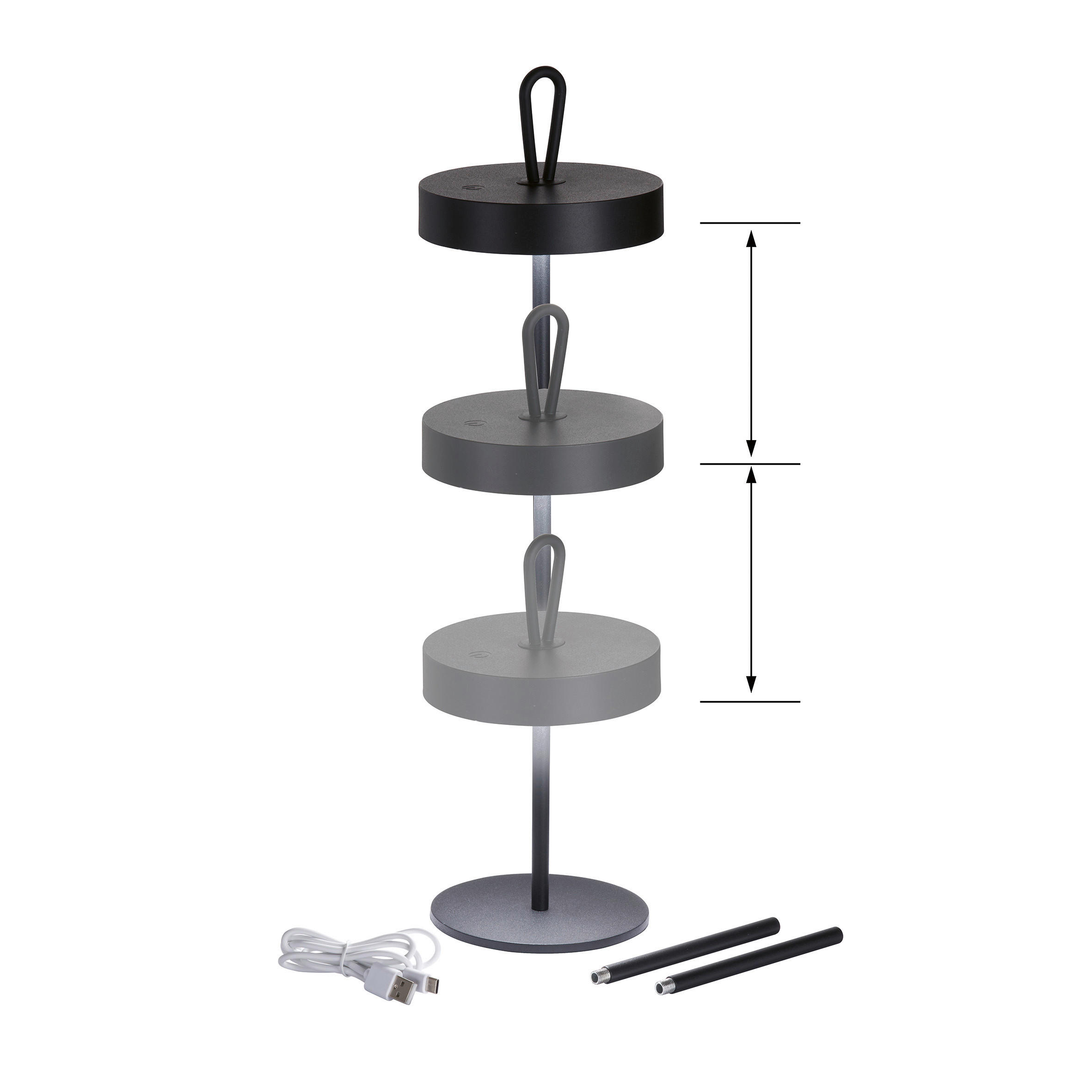 AKKU-TISCHLEUCHTE Dordb 12,8/46,6 cm  - Schwarz, KONVENTIONELL, Metall (12,8/46,6cm) - Schöner Wohnen