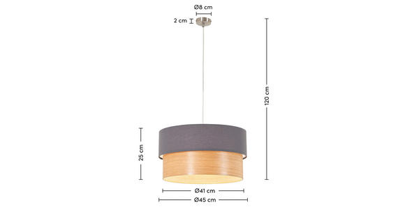 HÄNGELEUCHTE 45/120 cm  - Anthrazit, MODERN, Holz/Kunststoff (45/120cm) - Novel