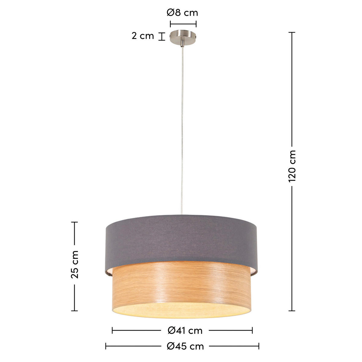 HÄNGELEUCHTE 45/120 cm  - Anthrazit, MODERN, Holz/Kunststoff (45/120cm) - Novel