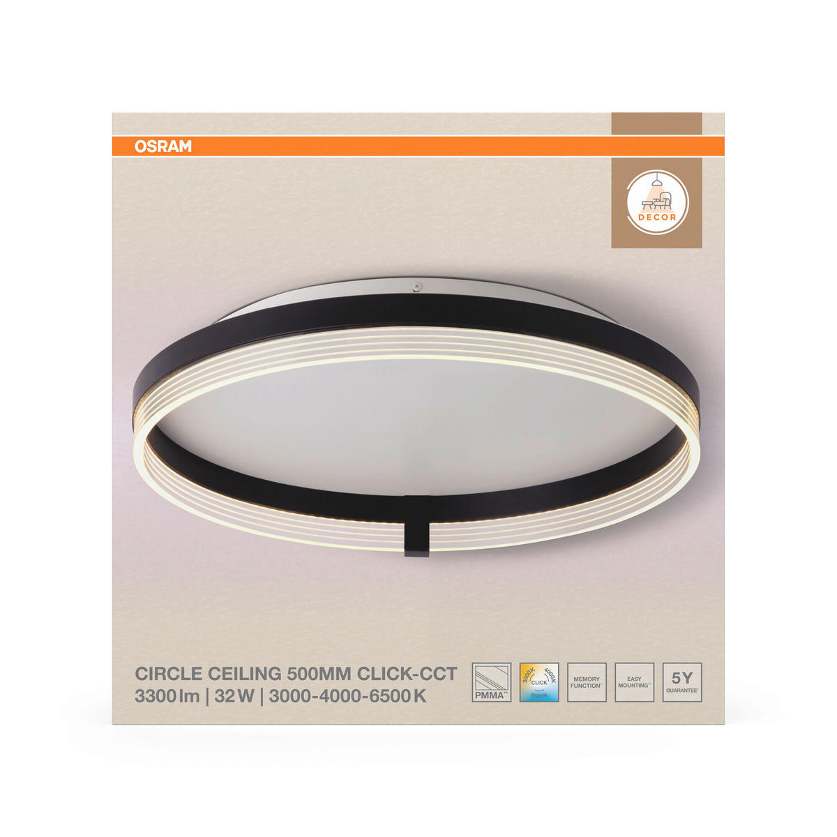 LED-DECKENLEUCHTE 50/9,4 cm   - Schwarz, Design, Kunststoff (50/9,4cm) - Osram