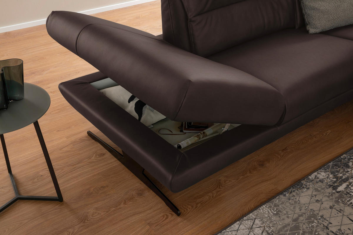 ECKSOFA in Echtleder Dunkelbraun  258/286 cm  - Dunkelbraun/Schwarz, Design, Leder/Metall (258/286cm) - Schöner Wohnen