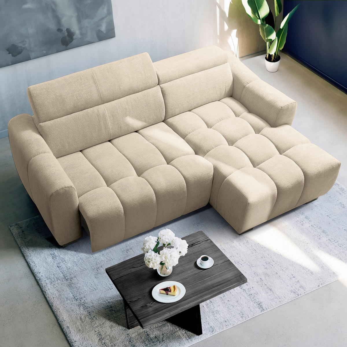ECKSOFA  Webstoff Beige  - Beige/Schwarz, Design, Kunststoff/Textil (274/177cm) - Livetastic