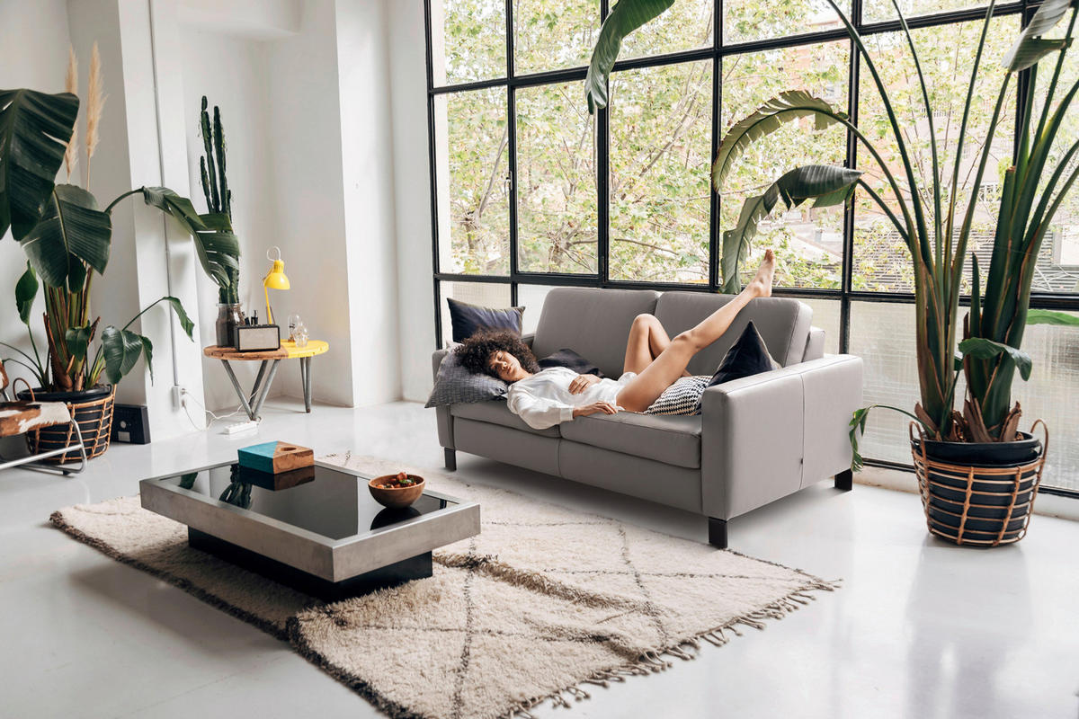 SCHLAFSOFA in Textil, Leder Ecru  - Ecru/Schwarz, Konventionell, Leder/Textil (190/87/100cm) - Celina Home