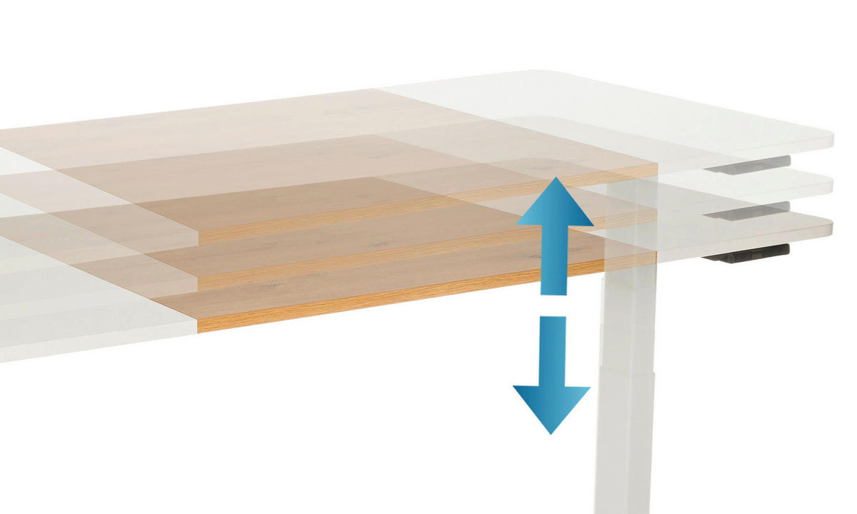 SKRIVBORD 140/70/73 - 118 cm  i vit, ekfärgad  - vit/ekfärgad, Modern, metall/trämaterial (140/70/73 - 118cm) - MID.YOU