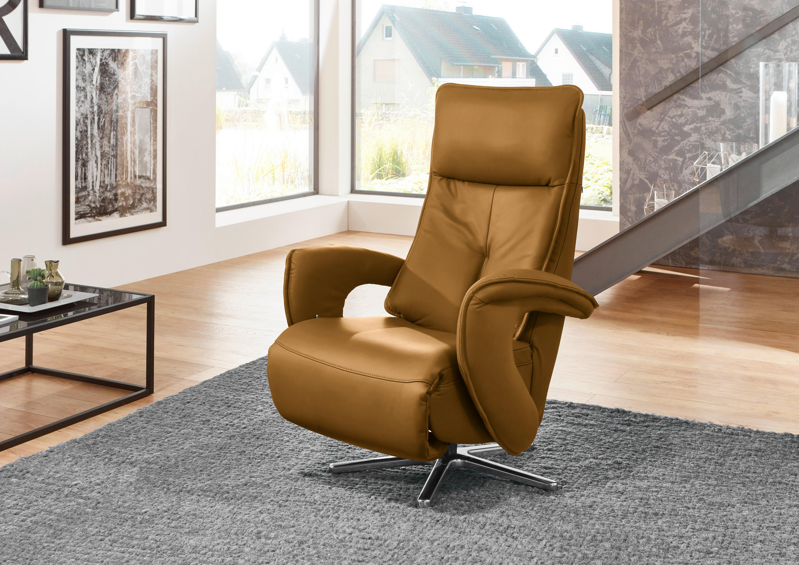 RELAXSESSEL in Leder Gelb  - Edelstahlfarben/Gelb, Design, Leder/Metall (77/110/87cm) - Valdera