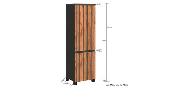 MIDISCHRANK 40/133/35 cm  - Eiche Wotan/Graphitfarben, Natur, Holzwerkstoff/Kunststoff (40/133/35cm) - Xora