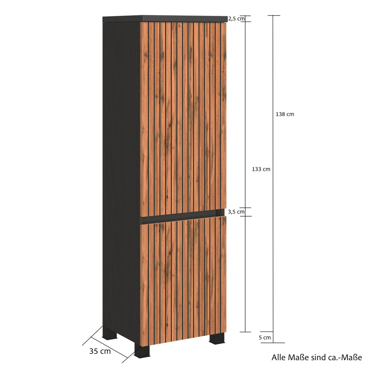 MIDISCHRANK 40/133/35 cm  - Eiche Wotan/Graphitfarben, Natur, Holzwerkstoff/Kunststoff (40/133/35cm) - Xora