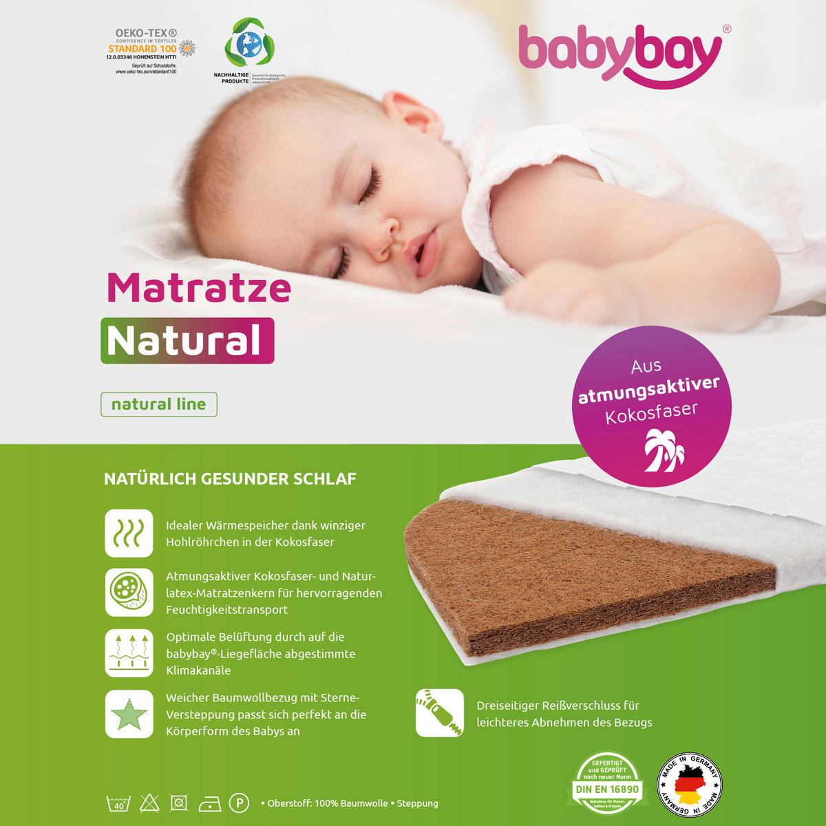 BEISTELLBETTMATRATZE  105/57,50 cm    - Basics, Textil (105/57,50cm) - Babybay