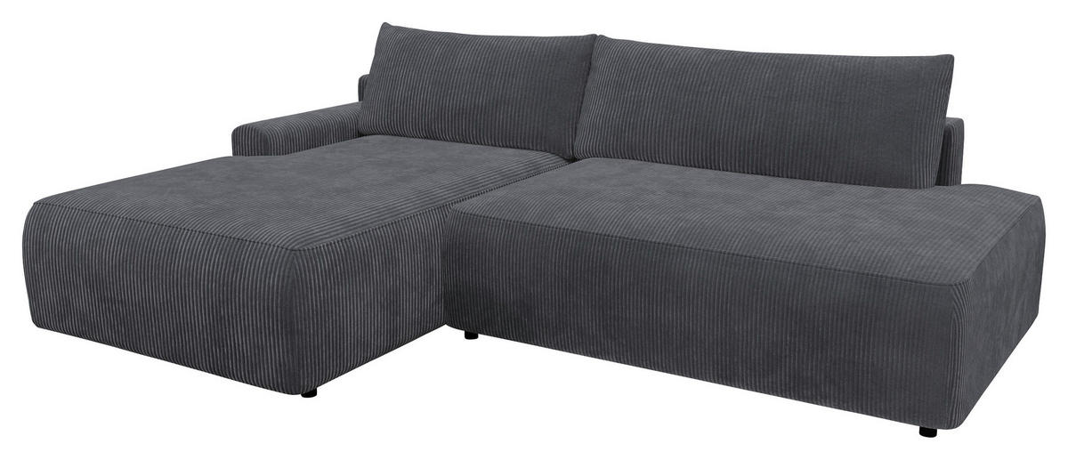 ECKSCHLAFSOFA in Cord Anthrazit  - Anthrazit/Schwarz, Modern, Kunststoff/Textil (167/253cm) - Trendmanufaktur