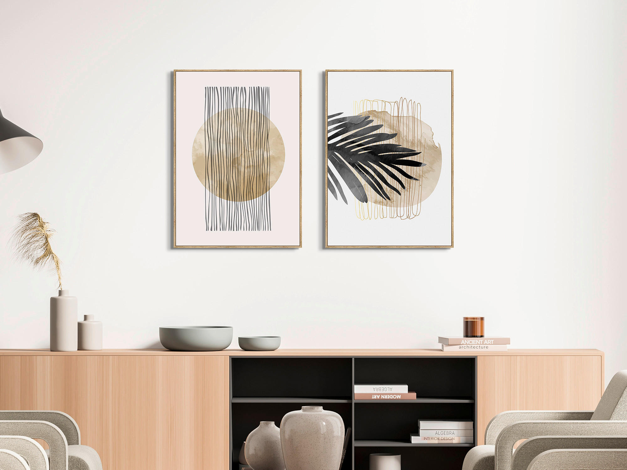 KUNSTDRUCK Abstraktes, Blätter  - Eichefarben/Goldfarben, Trend, Holzwerkstoff/Textil (51,5/71,5cm) - Monee
