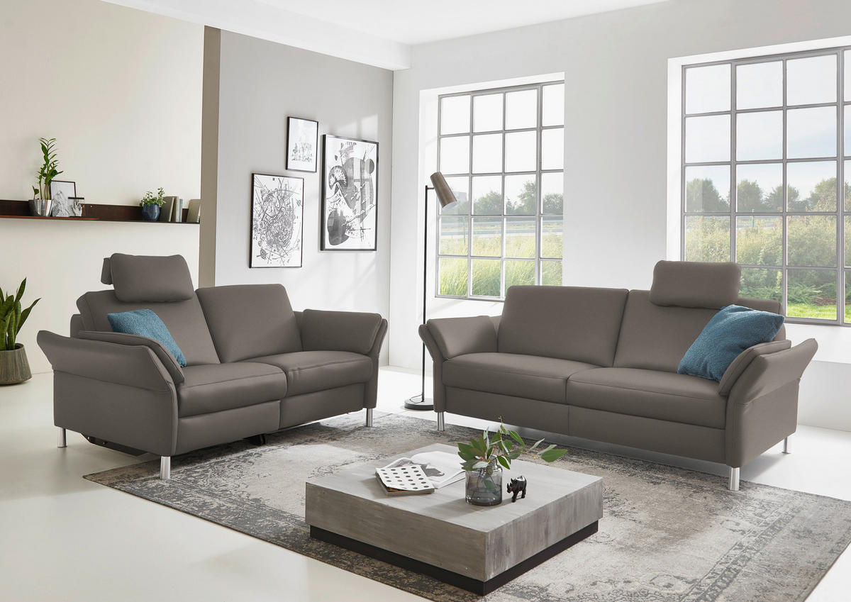 2,5-SITZER in Echtleder Graubraun  - Graubraun/Alufarben, Design, Leder/Metall (164/82/99cm) - Dieter Knoll