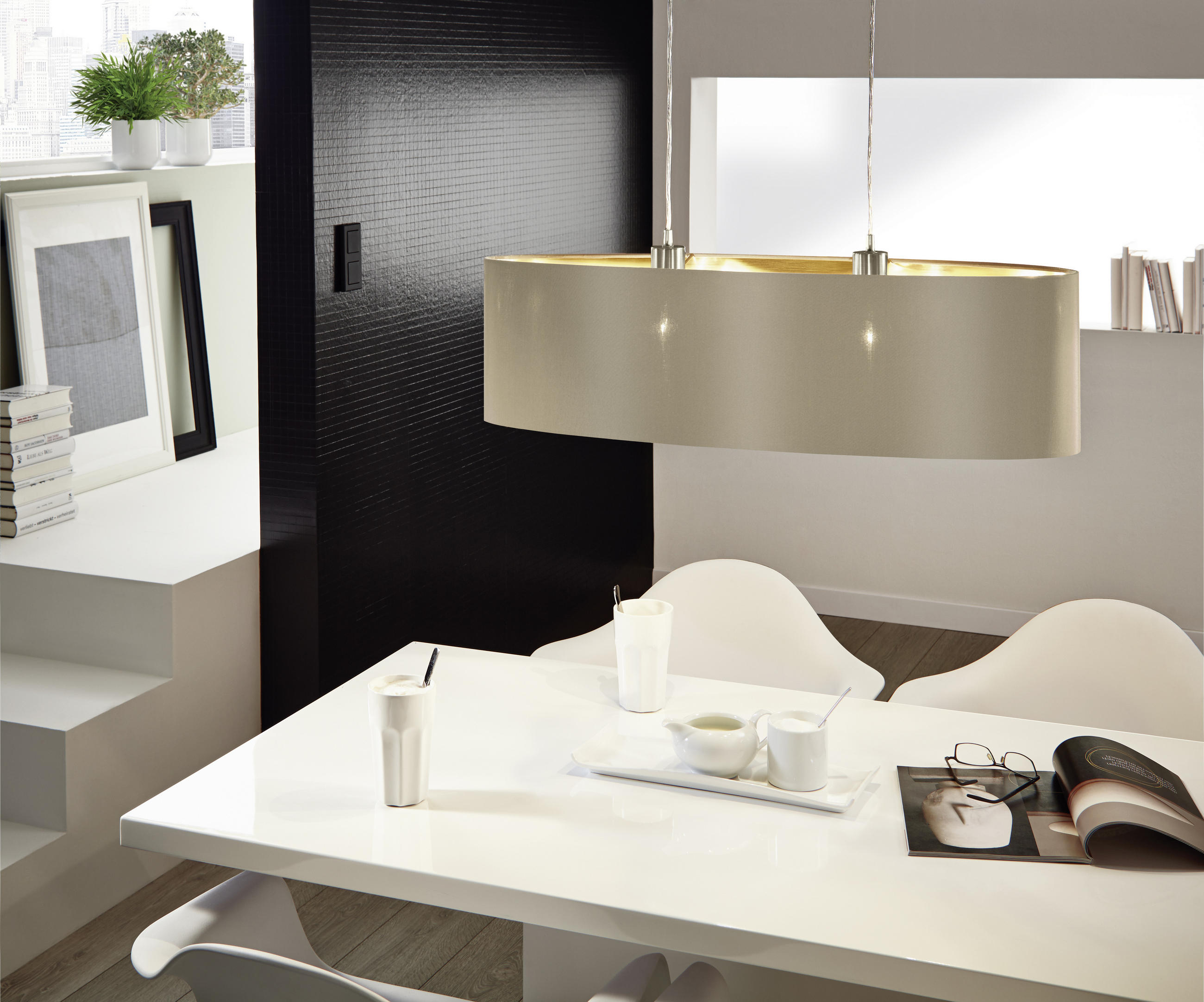 TAKLAMPA MASERLO  - cappuccino/guldfärgad, Klassisk, metall/textil (78/110/22cm) - Eglo