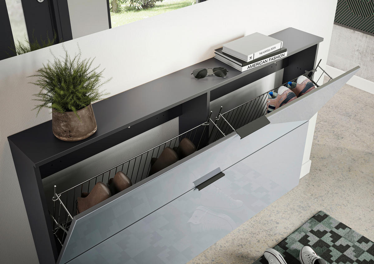 SCHUHSCHRANK Graphitfarben, Grau  - Schwarz/Graphitfarben, Design, Glas/Holzwerkstoff (140/85/19cm)