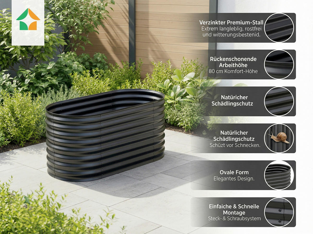 VYVÝŠENÝ ZÁHON 160/80/80 cm   - antracitová, Basics, kov (160/80/80cm) - Prestige Home