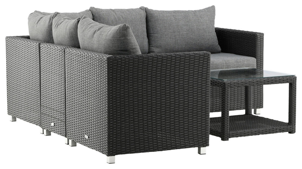 LOUNGEGARNITUR    - Schwarz/Grau, KONVENTIONELL, Glas/Kunststoff - Gardenson