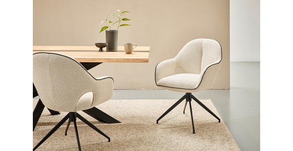 ARMLEHNSTUHL  Sitzfläche 360° drehbar, automatische Rückholfunktion Leinenoptik  - Creme/Schwarz, Design, Textil/Metall (62/85/64cm) - Novel