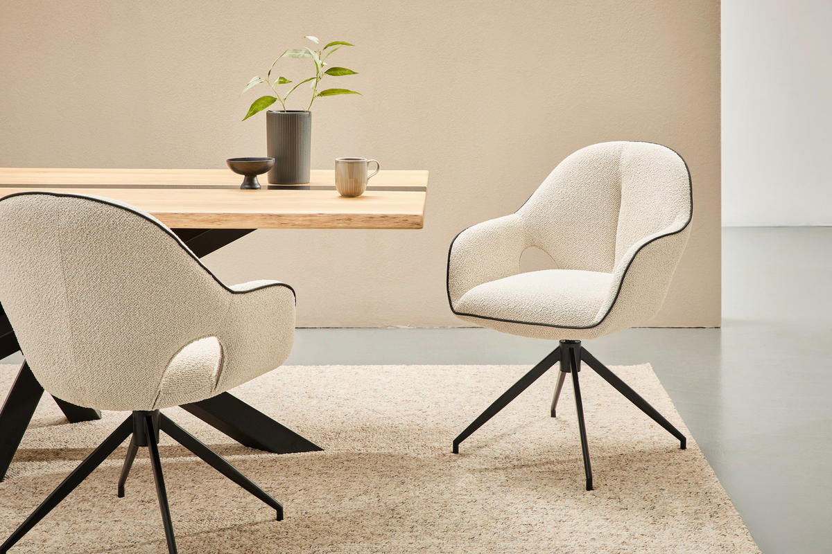 KAROSSZÉK krémszínű, fekete  - krémszínű/fekete, Design, textil/fém (62/85/64cm) - Novel