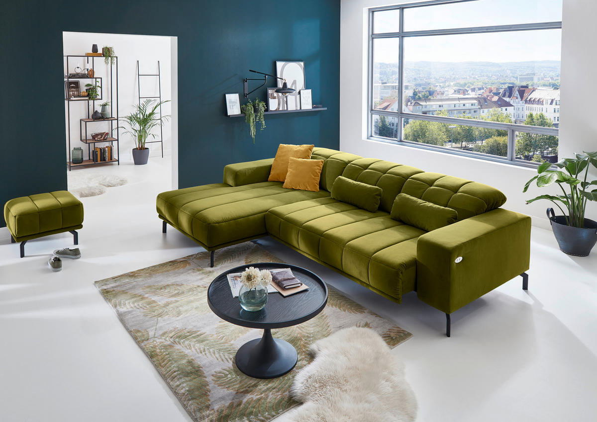 ECKSOFA in Velours Grün  - Schwarz/Grün, Design, Textil/Metall (195/293cm) - Beldomo Style
