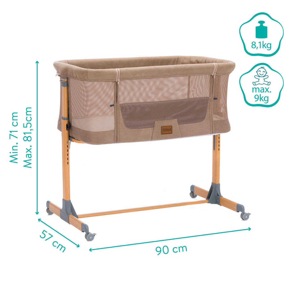 BEISTELLBETT Air   - Cappuccino, Basics, Textil/Metall (80/45cm)