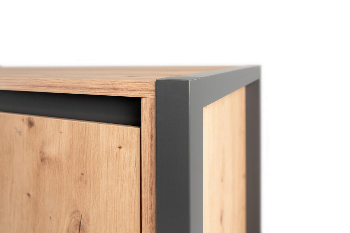 FÉLMAGAS SZEKRÉNY 120/140/40 cm  - tölgyfa/antracit, Modern, faalapú anyag (120/140/40cm) - MID.YOU