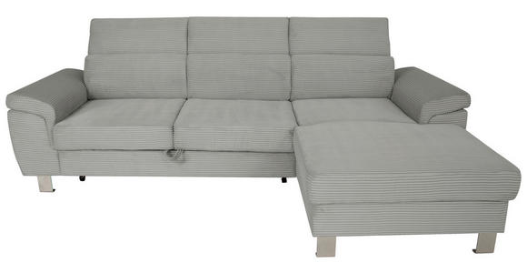 ECKSOFA inkl. Funktionen Grau Cord  - Silberfarben/Grau, Design, Textil/Metall (250/167cm) - Xora