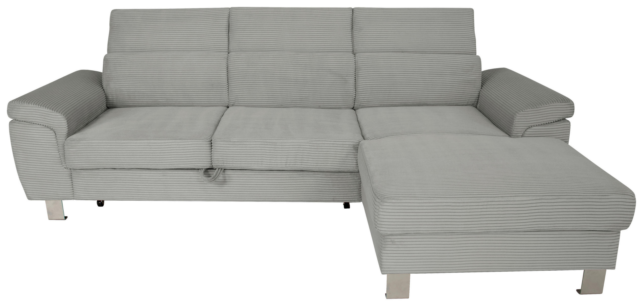 ECKSOFA inkl. Funktionen Grau Cord  - Silberfarben/Grau, Design, Textil/Metall (250/167cm) - Xora
