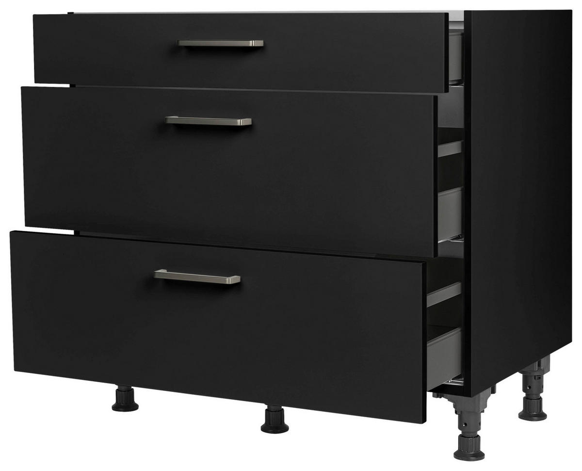 SCHUBKASTENUNTERSCHRANK 90/87/56 cm  in Schwarz  - Edelstahlfarben/Schwarz, MODERN, Holzwerkstoff/Metall (90/87/56cm) - Nobilia