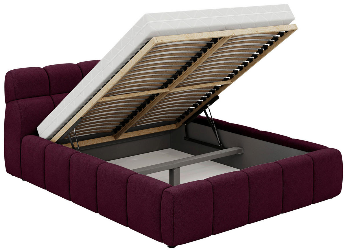 POLSTERBETT Lattenrost, Bettkasten 180/200 cm  in Bordeaux  - Bordeaux/Schwarz, Design, Holz/Kunststoff (180/200cm) - Esposa