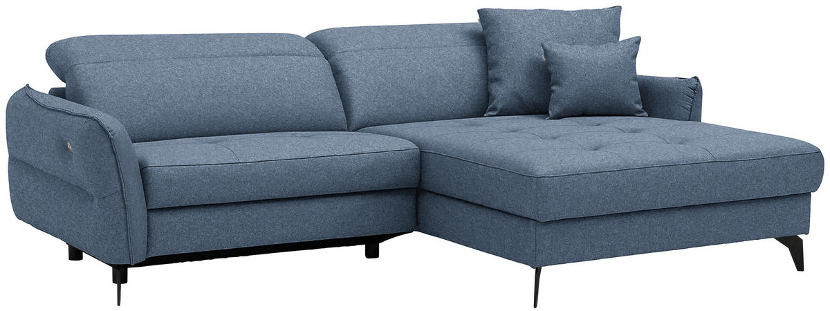 ECKSOFA Flachgewebe Blau  - Blau/Schwarz, Design, Textil/Metall (246/175cm) - Celina