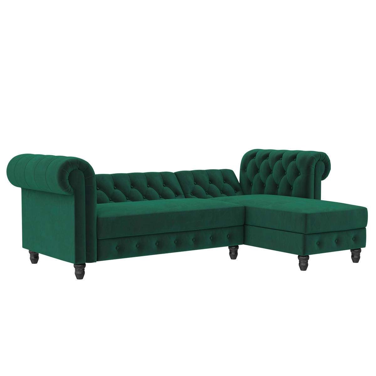 ECKSOFA FIRENZE in Velours Dunkelgrün  - Dunkelgrün/Schwarz, Basics, Holz/Textil (241/154cm) - Livetastic