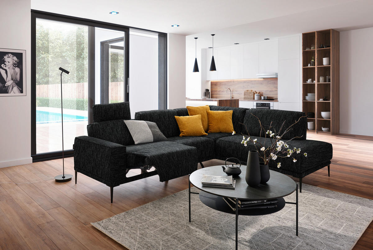 ECKSOFA in Flachgewebe Schwarz  260/210 cm  - Schwarz, Design, Textil/Metall (260/210cm) - Johann Jakob