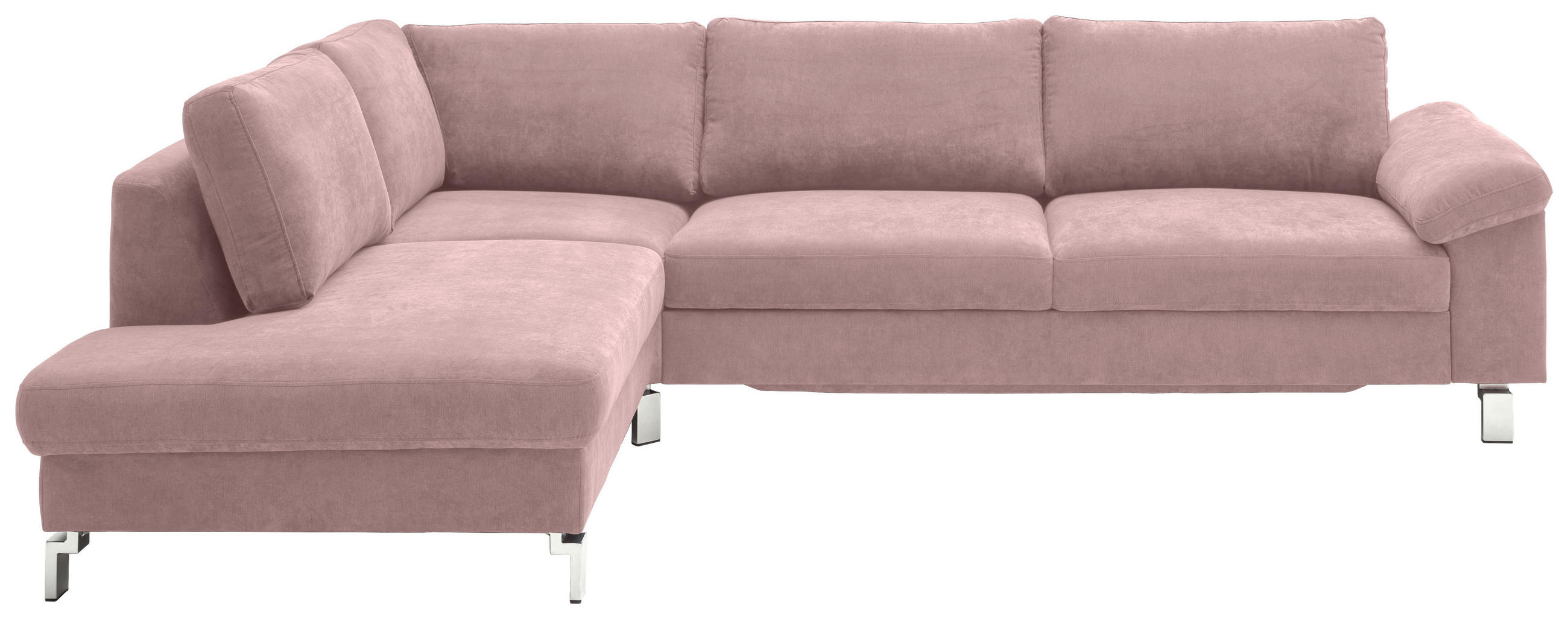 ECKSOFA Rosa Velours Rücken echt  - Chromfarben/Rosa, Design, Textil/Metall (200/281cm) - Hom`in
