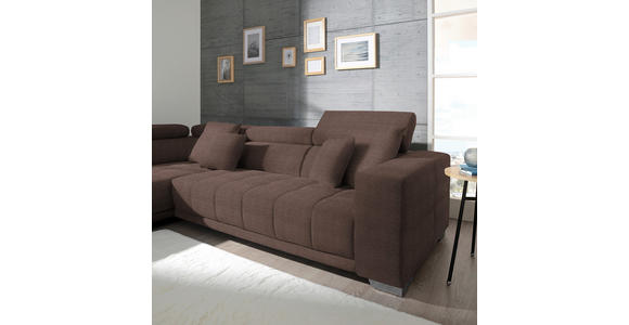 ECKSOFA in Mikrofaser Hellbraun  - Chromfarben/Hellbraun, Design, Textil/Metall (207/301cm) - Xora