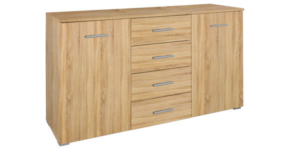 SIDEBOARD  140/81/42 cm 4 Schublade(n)  - Alufarben/Sonoma Eiche, Basics, Holzwerkstoff/Kunststoff (140/81/42cm) - Xora