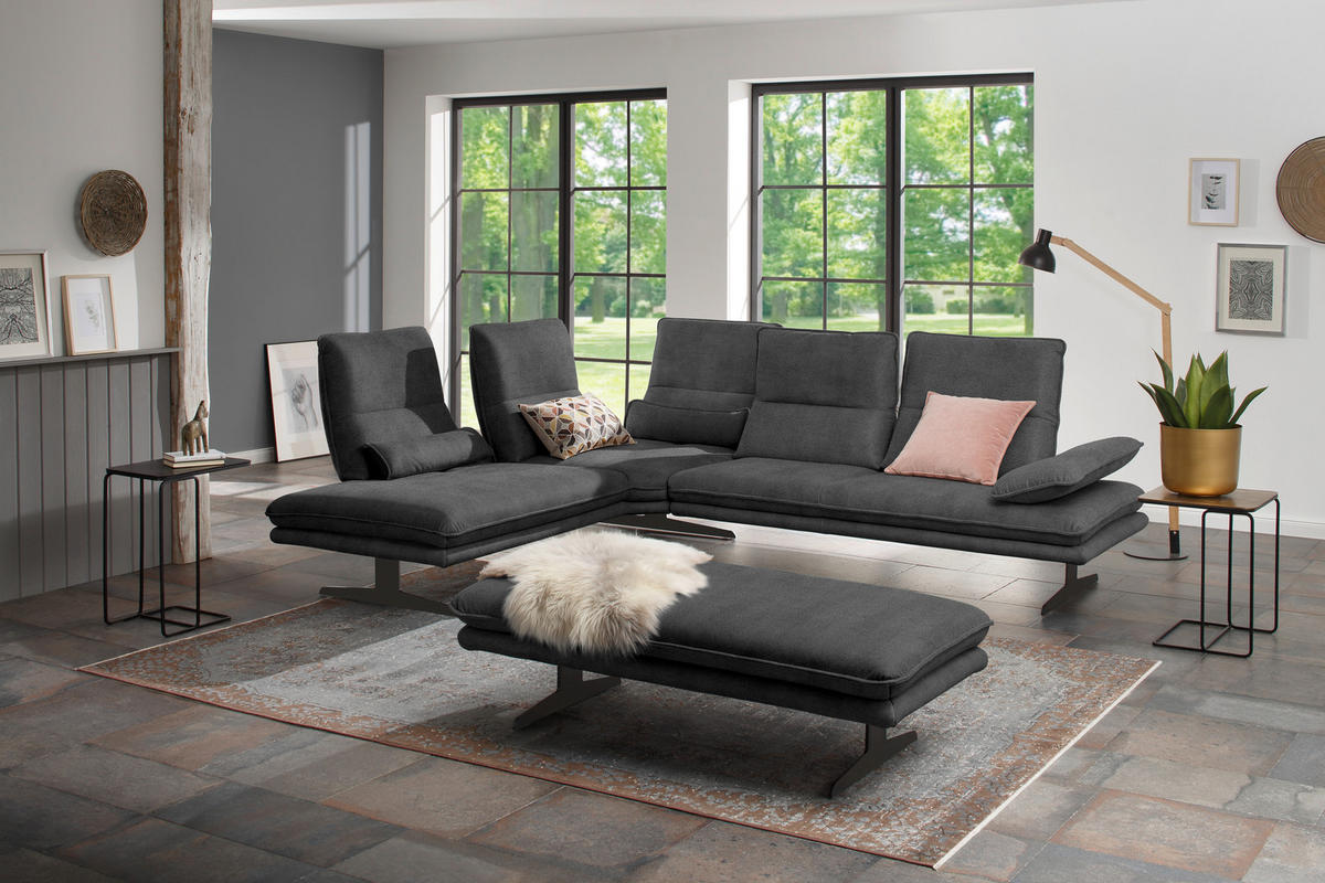 ECKSOFA in Mikrofaser Anthrazit  - Anthrazit/Schwarz, Design, Textil/Metall (224/284cm) - Chilliano