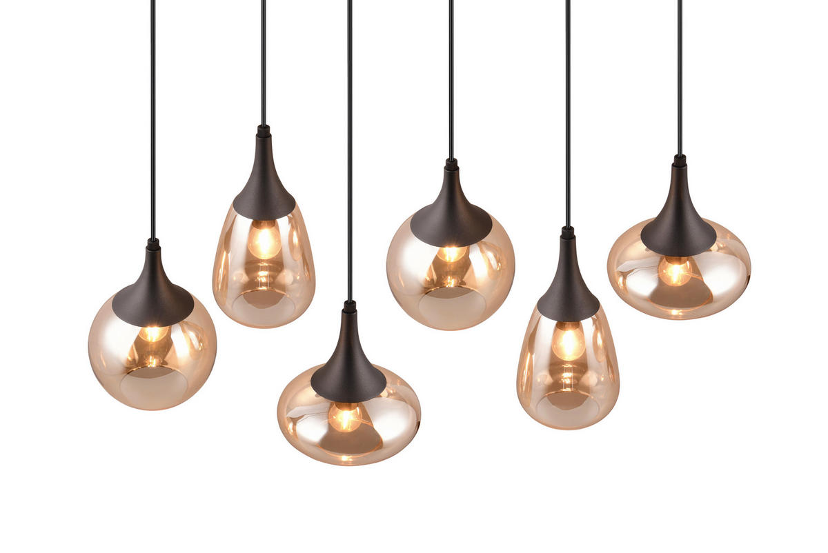 HÄNGELEUCHTE Lumina 93,8/34,5/150 cm   - Bernsteinfarben/Schwarz, Design, Glas/Metall (93,8/34,5/150cm) - Trio Leuchten