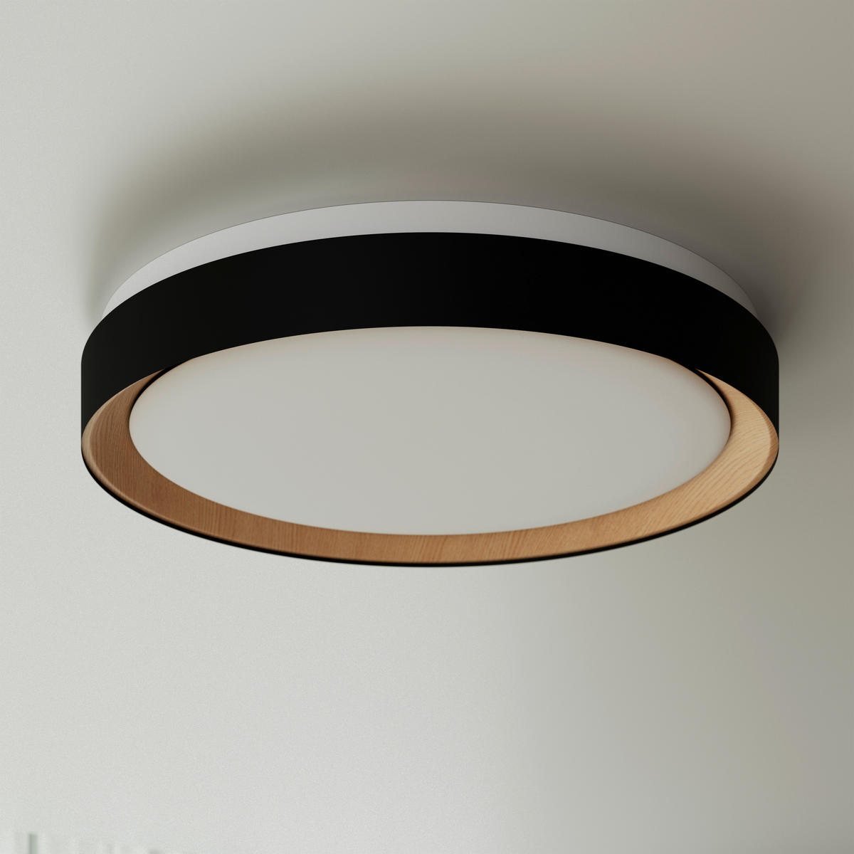 LED-DECKENLEUCHTE Nashville 48/8 cm   - Schwarz/Sonoma Eiche, Basics, Kunststoff/Metall (48/8cm) - Novel