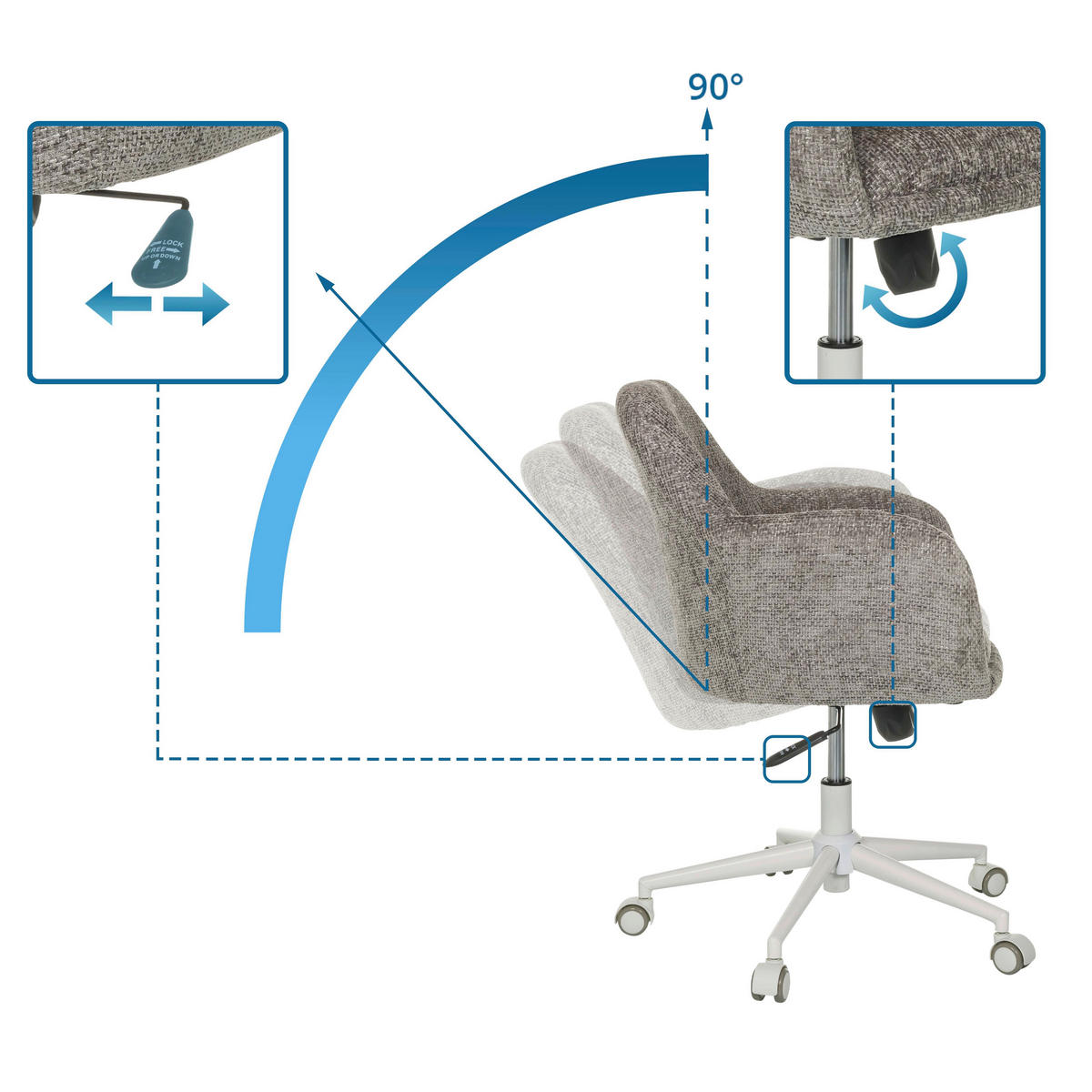 DREHSTUHL Grau  - Weiß/Grau, MODERN, Kunststoff/Textil (58/78/60cm) - MID.YOU