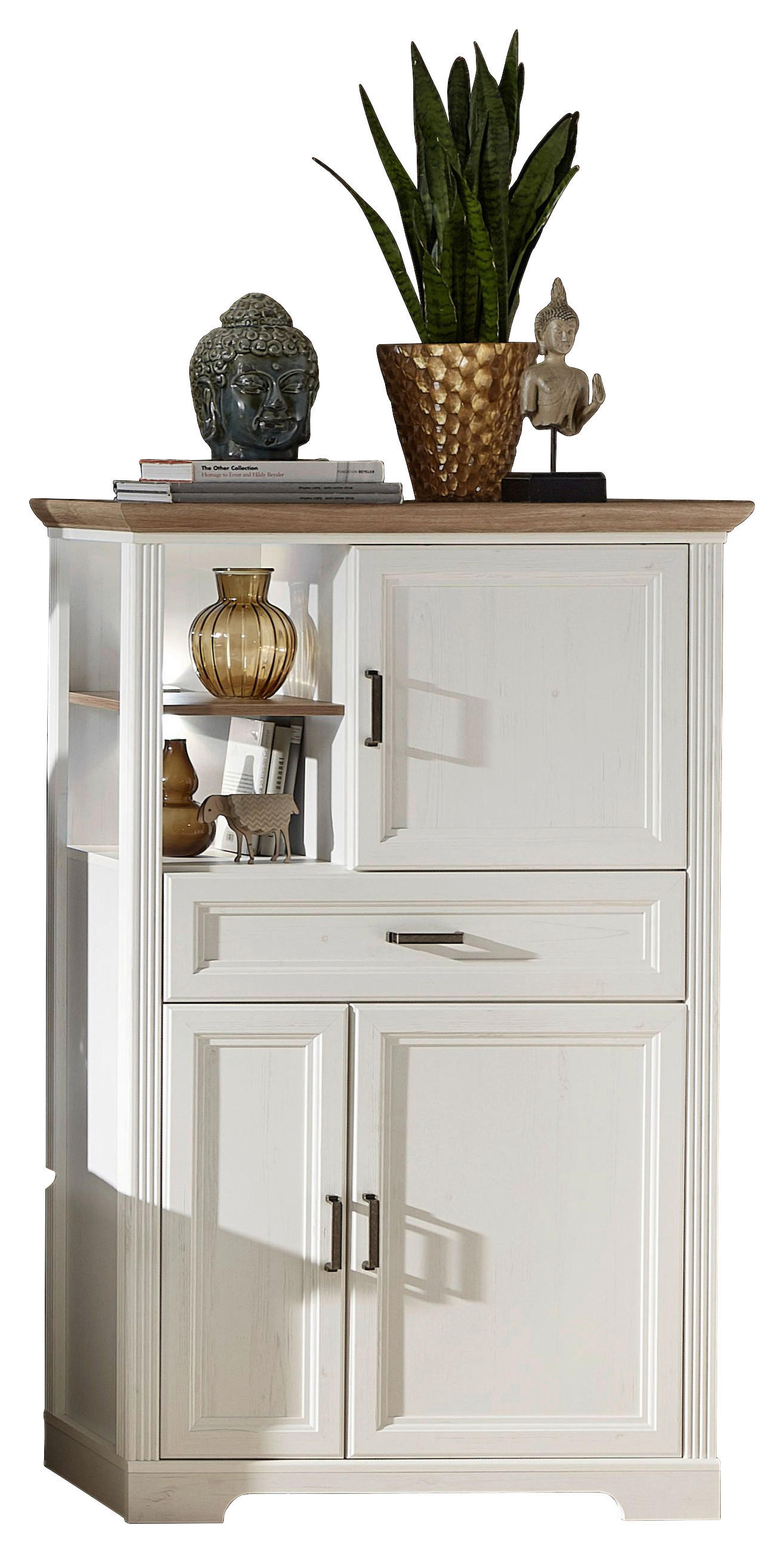 Hom`in VYSOKÁ KOMODA, bílá, barvy dubu, 93/150/42 cm