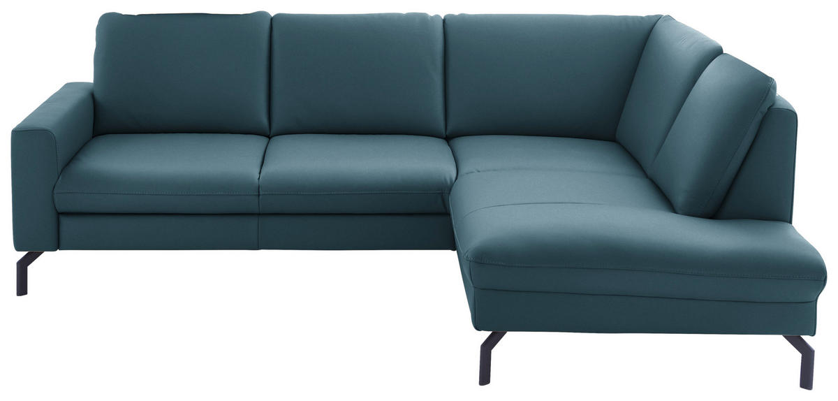 ECKSOFA in Echtleder Blau  250/194 cm  - Blau/Schwarz, Design, Leder/Metall (250/194cm) - Beldomo Premium
