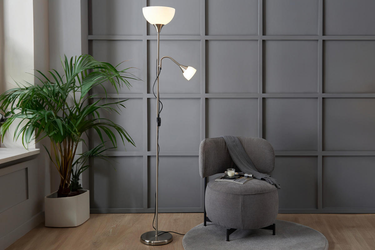STOJACÍ LAMPA, 25/181,5 cm  - bílá/barvy niklu, Basics, kov/plast (25/181,5cm) - Boxxx