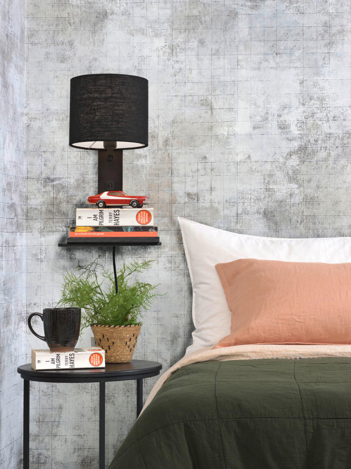 WANDLEUCHTE GOOD&MOJO  19/24/36 cm  - Schwarz, Trend, Holz/Textil (19/24/36cm) - Good & Mojo