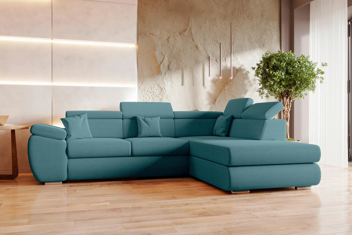 ECKSOFA Petrol Struktur  - Chromfarben/Petrol, KONVENTIONELL, Kunststoff/Textil (282/205cm) - Carryhome