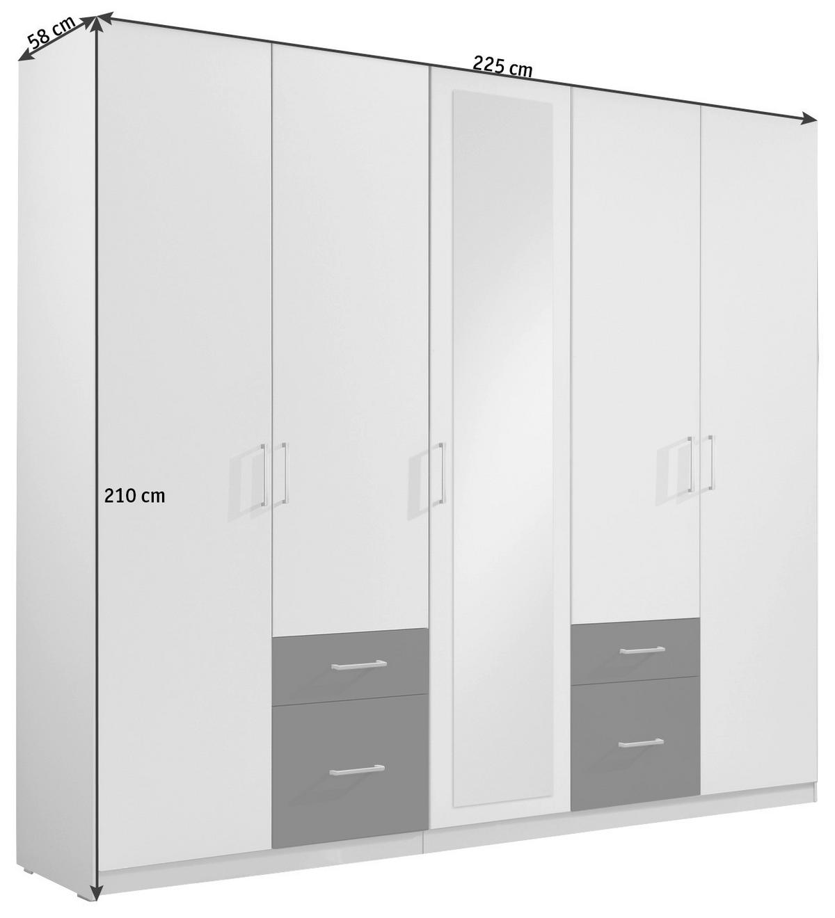 DREHTÜRENSCHRANK 225/210/58 cm,  in Graphitfarben, Weiß, 5-türig  - Silberfarben/Graphitfarben, Design, Glas/Holzwerkstoff (225/210/58cm) - MID.YOU