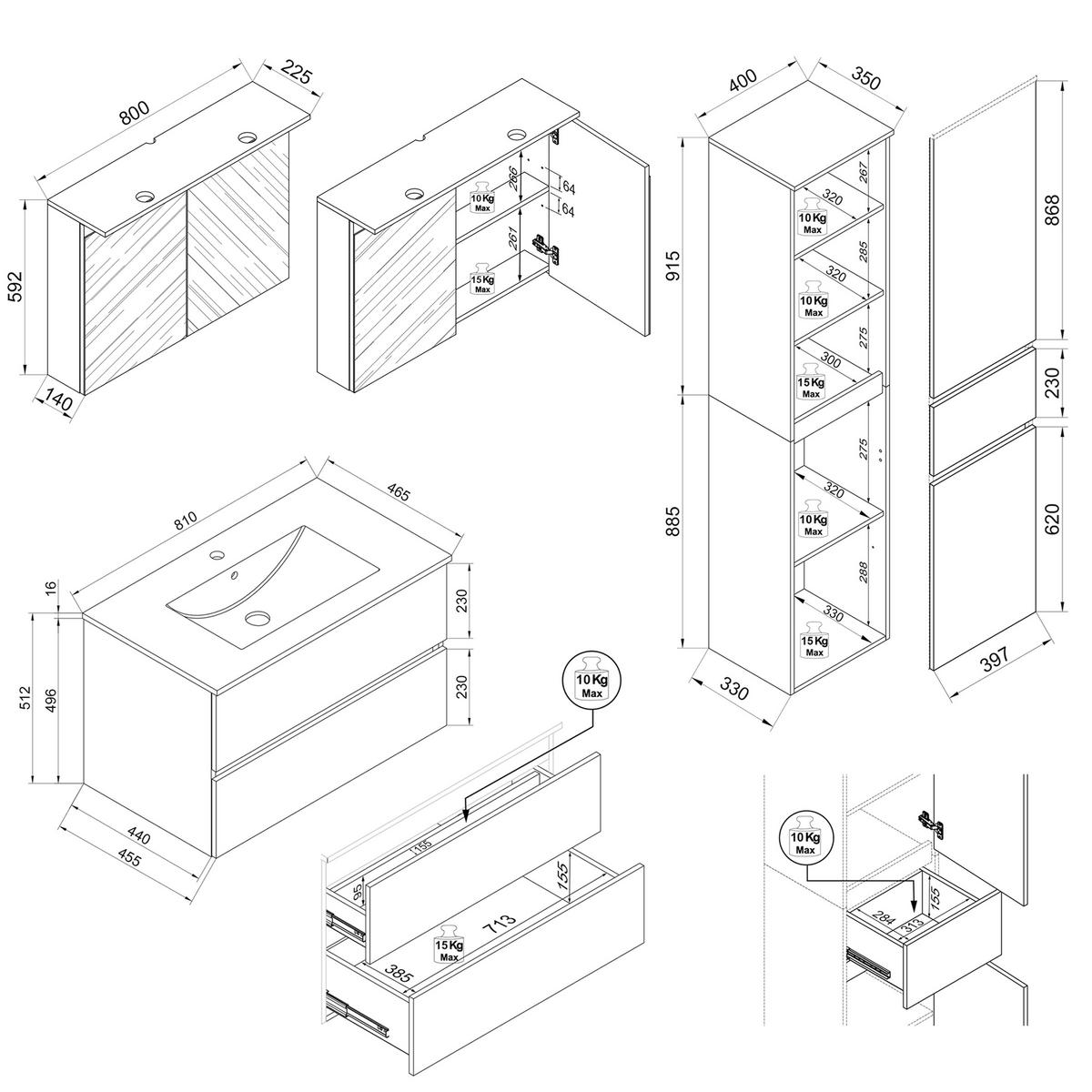 BADEZIMMER 4-teilig  in 121 cm  - Honigeiche/Anthrazit, Trend, Keramik/Holzwerkstoff (121cm) - MID.YOU